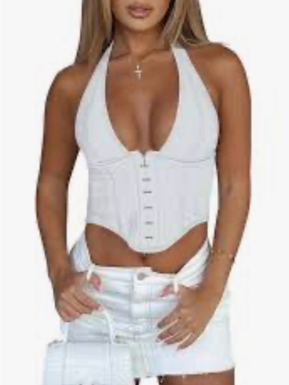 New! White Halter Corset Crop Top